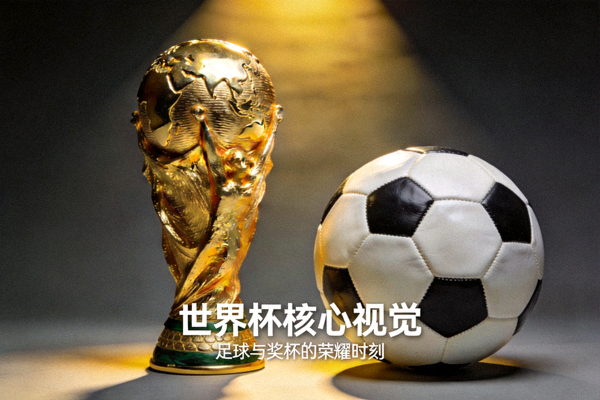 大力神杯与足球静物摄影，展示世界杯核心视觉元素